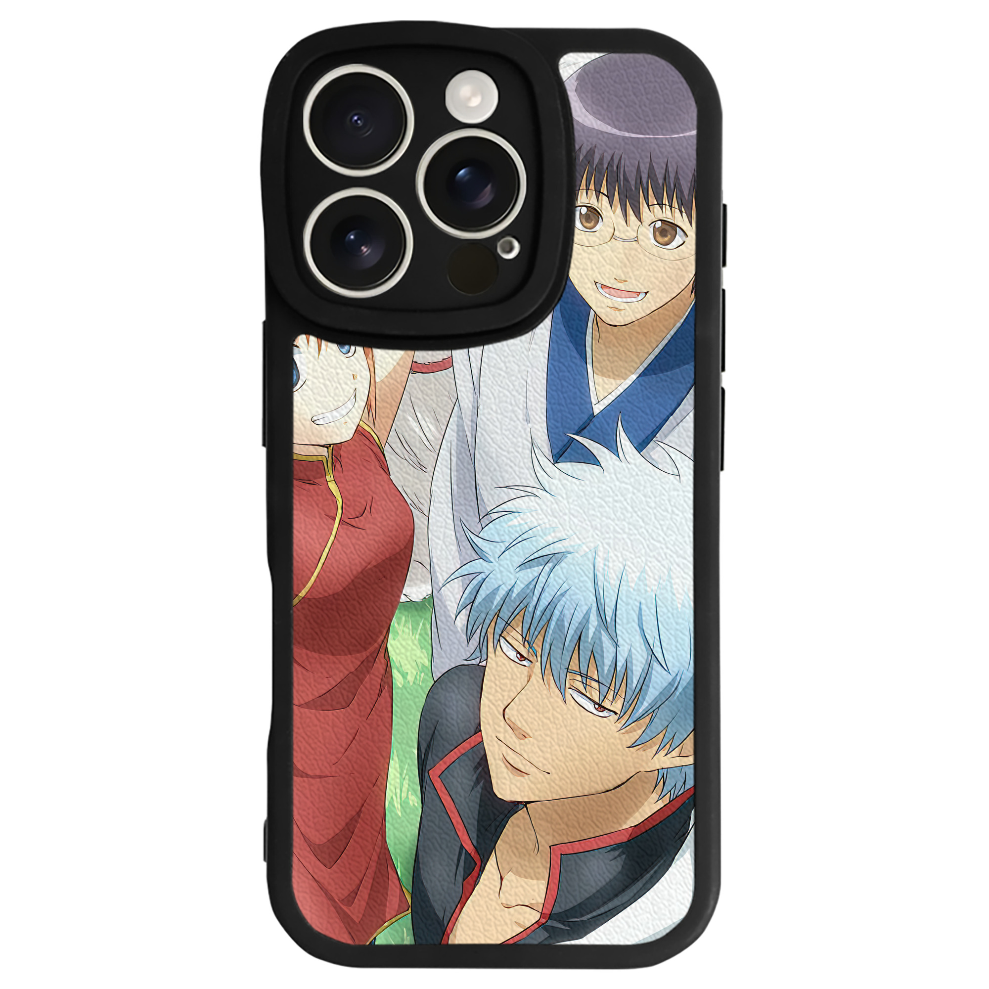 （画像用） ぎんたま 坂田銀時（さかたぎんとき） 神楽 志村新八（しむら しんぱち） GINTAMA Sakata Gintoki Kagura Shimura Shinpachi 【iPhone 16シリーズ対応】シリコンスマホケース（レザー調） 材質：シリコン